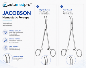 Pinzas Hemostáticas JACOBSON con Mordazas Dentadas Muy Delicadas, Ligeramente Curvadas 7-1/2in 19.0cm o Totalmente Curvadas 7-1/4in 18.4cm ZETOMEDPRO - Product Image 4
