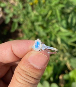 Pear Rainbow Moonstone <b>Ring</b> Sterling Silver <b>CZ</b> Accents Teardrop Gemstone Minimalist Handmade Women Jewelry - Product Image 2