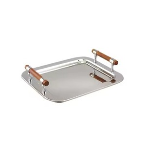 Plateau de service rectangulaire en métal de qualité alimentaire, design classique poli, durable, pour les fêtes, vaisselle de couleur unie avec poignées - Product Image 2
