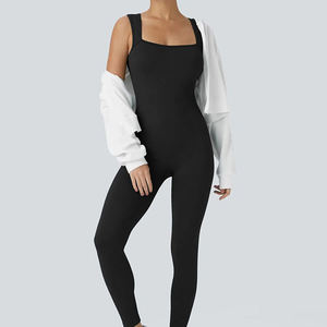 Mono de punto sin mangas de cintura alta para mujer, cuello cuadrado, ajuste ceñido, control de abdomen, moldeador, para todas las estaciones, negro liso - Product Image 3
