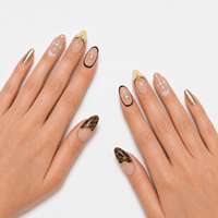 Ongles en acrylique en forme d'amande, couleur nude beige, design urbain moderne, pré-dessinés, nude Twilight