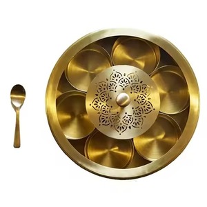 Elegant <b>Metal</b> Masala <b>Box</b> with Decorative Lid Spice Storage Container Kitchen Organizer for Herbs Seasoning Dining Table Setup - Product Image 5