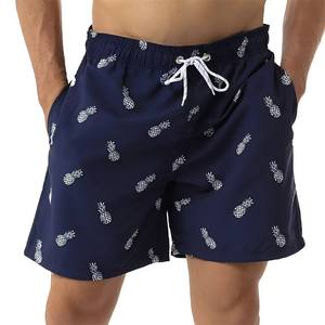 Shorts de Baño para Hombre, Color Azul Marino, Estampado de Palmeras, Secado Rápido, Cintura con Cordón, Casuales, con Bolsillos - Product Image 5