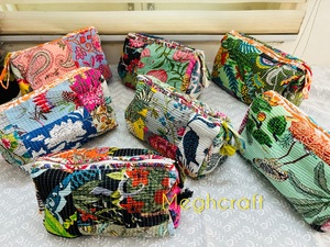 Women's Multi-Functional Quilted Patchwork <b>Makeup</b> <b>Organizer</b> Bag Wholesale Cotton Cosmetic Pouch Zipper Stylish Bulk Export - Product Image 3