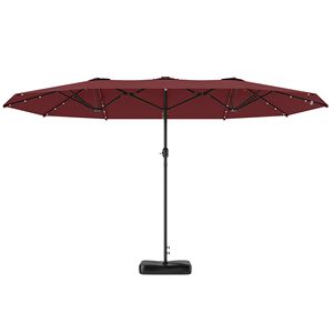Ombrellone da Giardino Bifacciale da 4,3m con Luci Solari a LED, Base in Poliestere Rosso Vino per Cortile, Raggio di 3m - Product Image 1