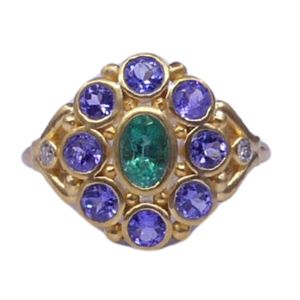 Gemvanity R990 14K Gold Plated Luxury Tibetan Buddhist Channel Setting Brilliant Cut Emerald Tanzanite Diamond Engagement Gift - Product Image 2