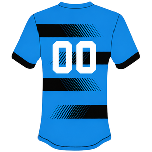 Sky Blue Black Rugby <b>Jersey</b> <b>Short</b> Sleeve Crew Neck Striped Team Uniform Custom Breathable Training Performance Athletic Sports - Product Image 2