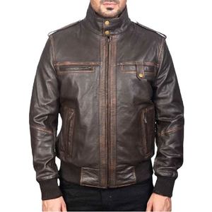 Chaqueta de Cuero Marrón para Hombre, Piel de Oveja Auténtica, Cierre de Cremallera, Cuello Alto, Puños de Punto Acanalado, Dos Bolsillos Interiores y Cuatro Exteriores - Product Image 2