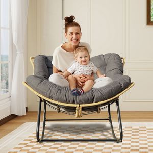 Mecedora moderna de color gris oscuro real para interiores, silla de huevo para exteriores Papasan, salón de mimbre de ratán para dormitorio, sala de estar, césped real - Product Image 1