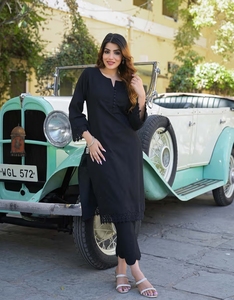 Conjunto de 2 Piezas de Tela de Algodón Sólido Negro KV - Product Image 1
