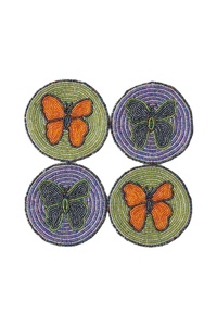 Ensemble de quatre dessous-de-verre brodés, design arbre de Noël perlé, artisanat unique et élégant, pour tasses à thé et table de bureau - Product Image 3