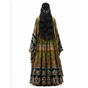 Vestido Tradicional Indio Pakistaní Lehenga para Mujer, Largo hasta el Suelo, Vestido de Novia Bordado a Mano, Verde y Negro, Ropa Étnica, Vestido Afgano - Product Image 3
