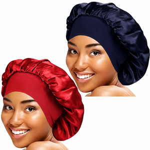 Gorro de satén de doble capa con logotipo personalizado, ajustable, elástico, de seda, para dormir, gorro de ducha, para mujer - Product Image 1