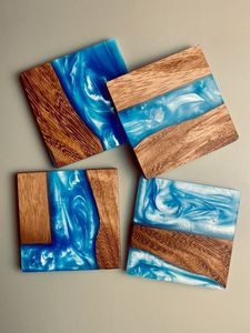 Smooth Edge Walnut Epoxy Resin <b>Drink</b> <b>Coasters</b> Handcrafted Walnut Wood Epoxy Table <b>Coasters</b> - Product Image 3