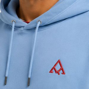 Sweat à capuche personnalisé pour homme, bleu ciel et rouge, en molleton de coton épais, color block, brodé, style streetwear, fabrication sous marque privée - Product Image 3
