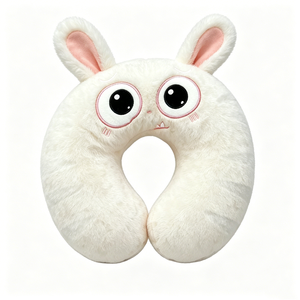 Bunny <b>Neck</b> <b>Pillow</b> - Soft Plush White Rabbit U-Shaped Travel <b>Pillow</b> with Big Eyes & Pink Ears - Product Image 1