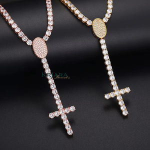 Men's 18K Rose Gold Plated Moissanite S925 Cross Pendant Necklace Round Brilliant Cut Channel Setting Hiphop Style - Product Image 3