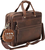 Maletín de Cuero Genuino para Portátil, Bolsa de Mensajero Elegante para Oficina, Viajes, para Hombres y Mujeres