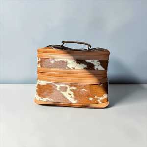 Vintage Genuine Leather Cowhide Jewelry Case with Zipper Closure for Storage and Travel - Product Image 2