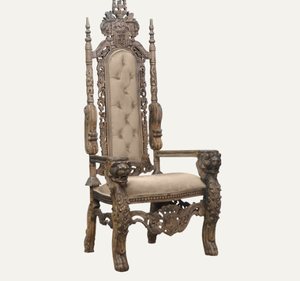 Chaise Trône en Bois d'Acajou Massif Sculptée à la Main, Design Royal, Durable, pour Salon et Appartement - Product Image 1