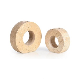 Juego de Portavelas Circulares de Piedra Porosa Beige Natural Moderna para Decoración de Mesa y Centro de Mesa - Product Image 3