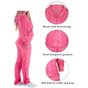 Ensemble de survêtement en velours pour femme : sweat à capuche zippé et pantalon de jogging – Tenue 2 pièces en velours - Product Image 4