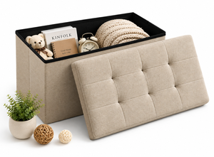 Banco de Almacenamiento de Tela Marrón de Lujo, Otomana Acolchada para Sala de Estar, Muebles para el Hogar - Product Image 3