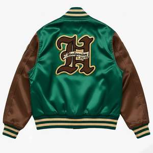 Veste universitaire d'hiver verte pour homme avec motif de lettres brodées, col rond, coupe régulière, 100% laine, écologique - Product Image 2