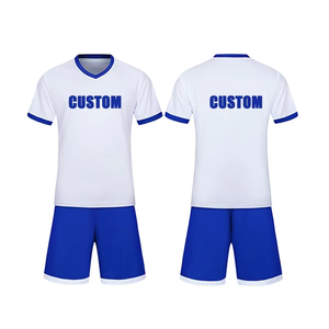 Custom <b>Soccer</b> Jersey Set White Blue V-Neck Short Sleeve Quick Dry Polyester Unisex Adult All Seasons Sport Apparel - Product Image 1