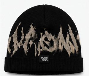 Bonnet en tricot jacquard personnalisé avec logo, chaud pour l'hiver, style streetwear, option patch tissé ou brodé, collection 2026 - Product Image 1