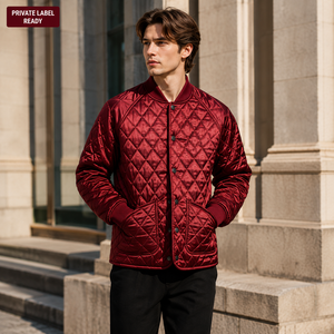 Custom Mens Stand Hooded <b>Waterproof</b> Quilted Padded Jacket Lightweight Insulated Diamond Quilt Bomber OEM ODM Private Label - Product Image 3
