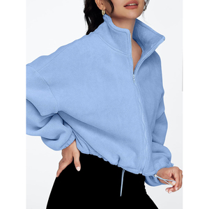 Sudadera extragrande de forro polar azul claro con cremallera para mujer Harry Johnson, cuello alto, hombros caídos, manga larga, corte corto, para otoño - Product Image 3