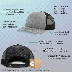 Casquette Trucker Unisexe Grise et Noire en Maille avec Motif Tracteur Brodé – Style Décontracté pour Adulte, 6 Panneaux, Ajustement Réglable - Product Image 6