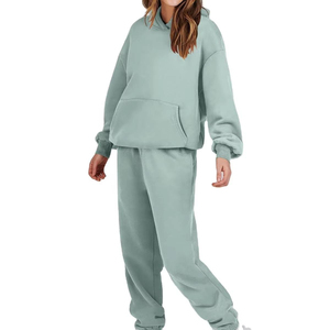 Ensemble de survêtement chaud pour femme, automne-hiver, épais, 2 pièces, pantalon de jogging et sweat à capuche, coupe ample, personnalisable avec OEM - Product Image 4