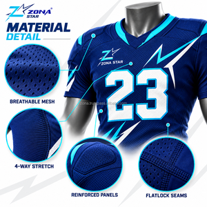 ชุดอเมริกันฟุตบอลสำหรับผู้ชาย ZONA STAR รุ่นปี 2026 สีน้ำเงิน พิมพ์ลายแบบ Sublimation ระบายอากาศได้ดี ผลิตจากโพลีเอสเตอร์ ปักลายตามสั่ง สร้างแบรนด์ได้ตามต้องการ - Product Image 4