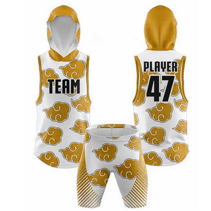 Custom Sublimated <b>Purple</b> Cloud Pattern Hooded <b>Tank</b> <b>Top</b> Shorts Set Basketball 7v7 Uniform Player 47 OEM Service - Product Image 4