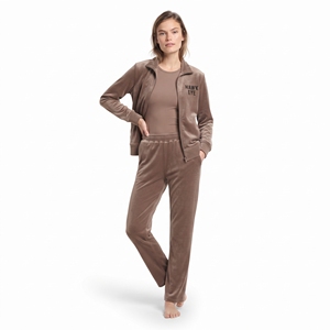 Conjunto de chándal de terciopelo para mujer al por mayor, dos piezas, corte regular, chaqueta con cremallera completa y pantalones a juego, ropa de invierno - Product Image 2