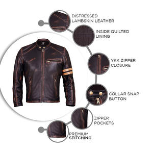 Chaqueta de Motociclista de Cuero Vacuno Genuino para Hombre, Estilo Vintage, Invierno, Fabricante y Proveedor Mayorista OEM ODM - Product Image 5