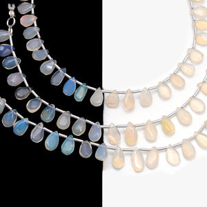 หินโอปอลเอธิโอเปียอัญมณีทรงลูกแพร์เรียบหรูขนาด6นิ้ว7x5 to10x5มม. สีขาวแบบพรีเมี่ยมหลายเส้นสำหรับทำเครื่องประดับ - Product Image 2