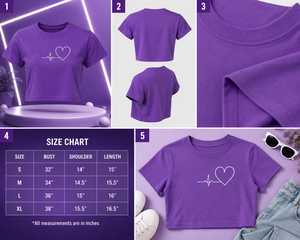 เสื้อครอปท็อปผู้หญิง คอกลม แขนสั้น พิมพ์ลายหัวใจดิจิทัล สไตล์ลำลอง สำหรับฤดูร้อน ผ้าฝ้ายเจอร์ซีย์ 100% - Product Image 4