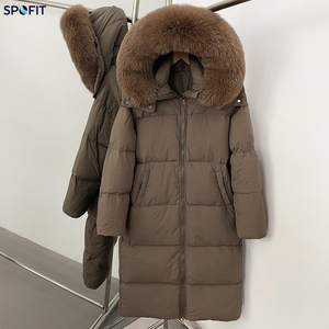 Manteau long matelassé pour femme, hiver, grande fourrure de raton laveur naturelle, capuche amovible, épais, ample, léger, coupe-vent. - Product Image 6