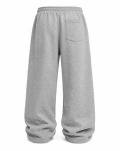 Men's Grey Crystal Sweatpants Wide Leg Hip Hop <b>Trousers</b> Elastic Waist Drawstring Autumn Pants - Product Image 3