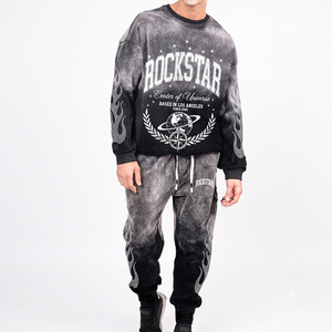 Rockstar Men's <b>Tie</b> <b>Dye</b> Tracksuit <b>Set</b> Crew Neck Full Sleeve Sweatshirt and Pants Streetwear Loose Fit Cotton Autumn Wear - Product Image 1