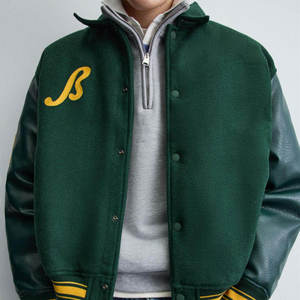 Personalized Vintage Winter Embroidered <b>Patchwork</b> Bomber Varsity Letterman <b>Jacket</b> for Men Women Wool & Leather Windproof - Product Image 3