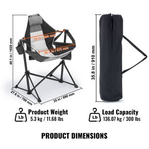 Sedia da Campeggio Reclinabile con Portabicchieri e Borsa Portaoggetti, Poggiatesta, Capacità 136 Kg, Sedia a Dondolo Pieghevole per Avventure all'Aperto - Product Image 4