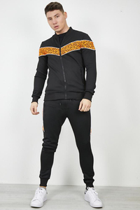 Survêtement noir pour homme, manches longues, fermeture éclair, motif géométrique, poches latérales, tenue décontractée d'automne, coupe classique - Product Image 5