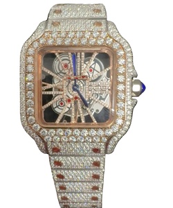 Reloj esqueleto de acero inoxidable de lujo de gama alta personalizado con banda de cuero estilo Hip Hop Moissanite para hombres compra a granel - Product Image 1