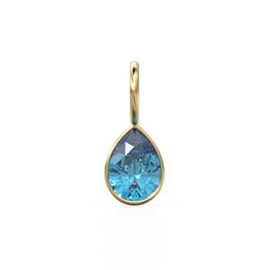 Pendentif Breloque en Or Jaune Massif 14 carats avec Topaze Bleue Suisse 7mm, Monture pour Bijoux / Pierre de Naissance de Décembre / Pierre Précieuse Bleue / Coupe Poire - Product Image 1