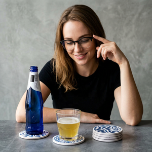 Resin Coaster Set Round Blue Pattern Drink <b>Mats</b> Reusable Eco-Friendly Handmade Table Decor Modern Design 5 Mm Thick - Product Image 1