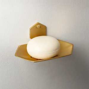 Modern Gold Wall Mounted Soap Dish <b>Brushed</b> Brass Bar Soap Saver Hexagon Backplate Draining Shower Shelf Bathroom Hardware - Product Image 1